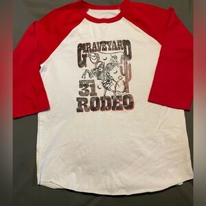 New Halloween-Graveyard Rodeo-Raglan Tee! Boy Girl 10/12! Cowboy Skeleton wester